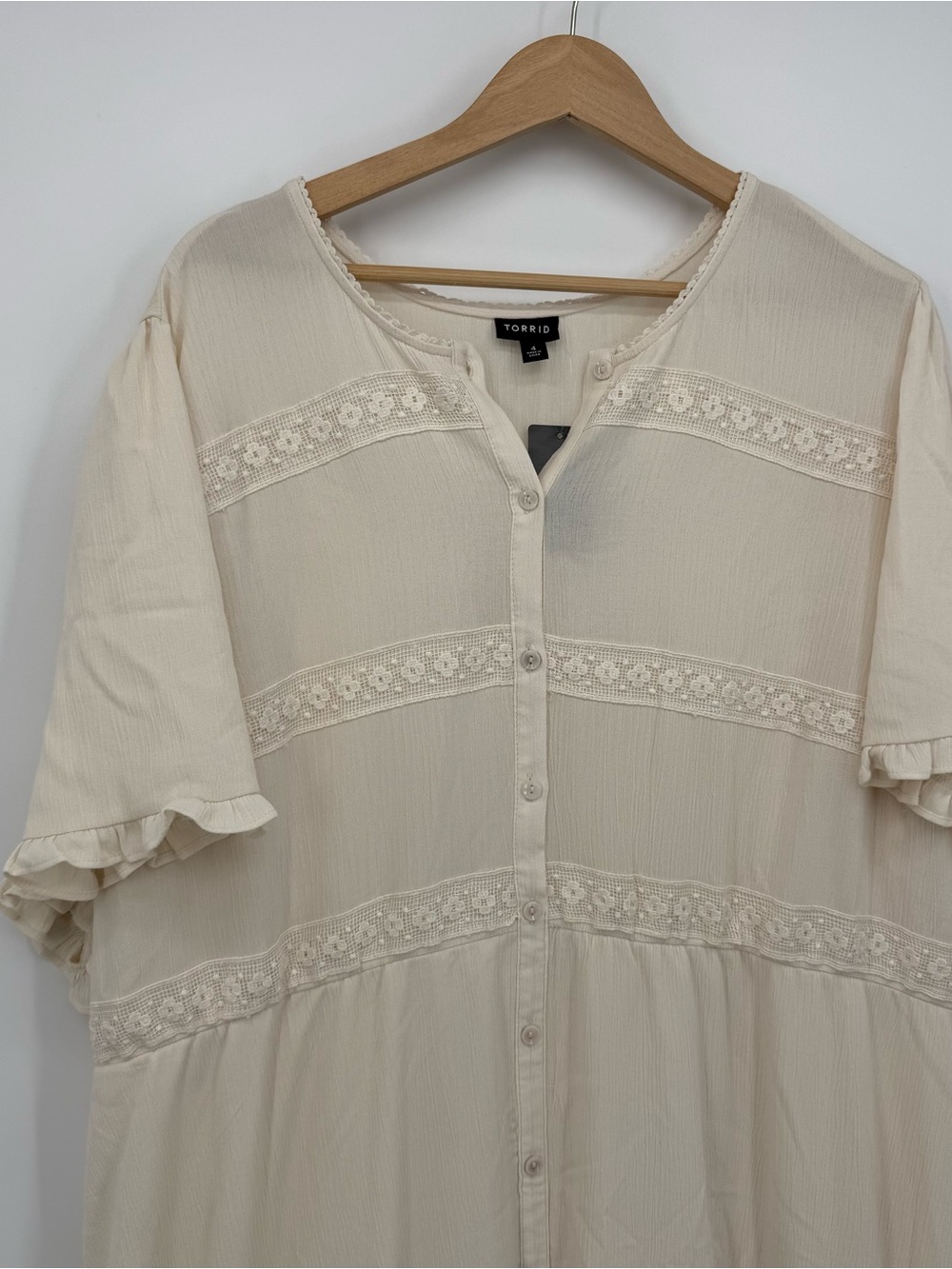 Torrid Whisper Cream Gauze Maxi Dress Size 4X Cottagecore Puff Sleeve Plus - Picture 2 of 13